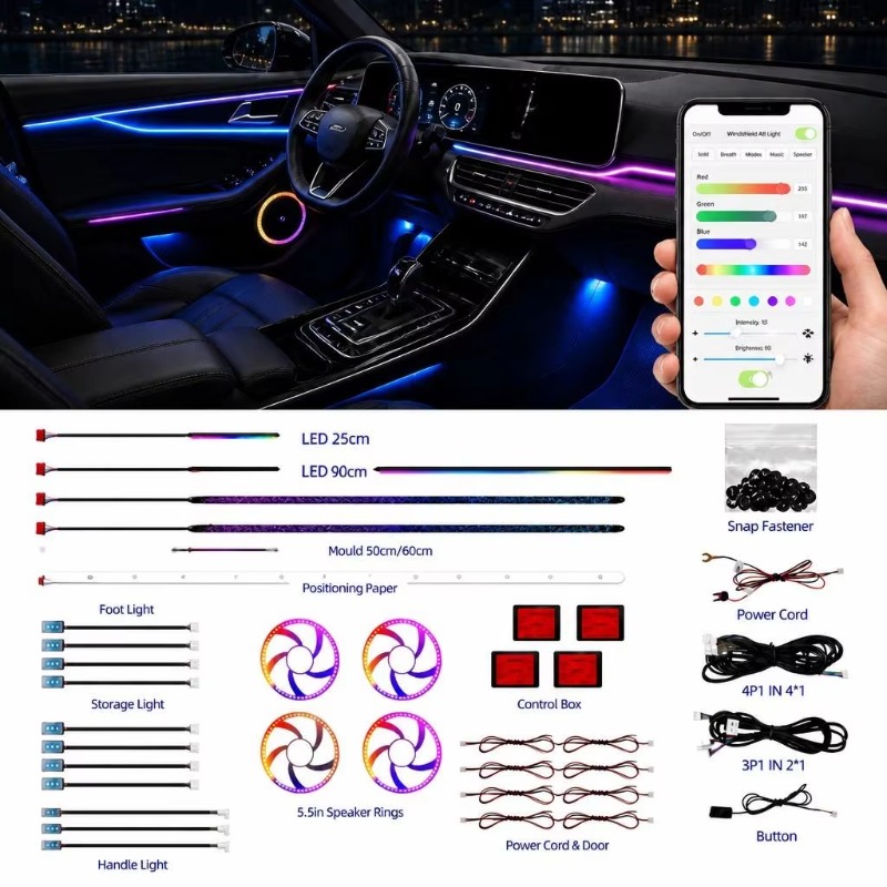 Door Handle - ชุดไฟแอมเบียนท์ในรถยนต์ 18 in 1 ลายเกล็ดมังกร RGB