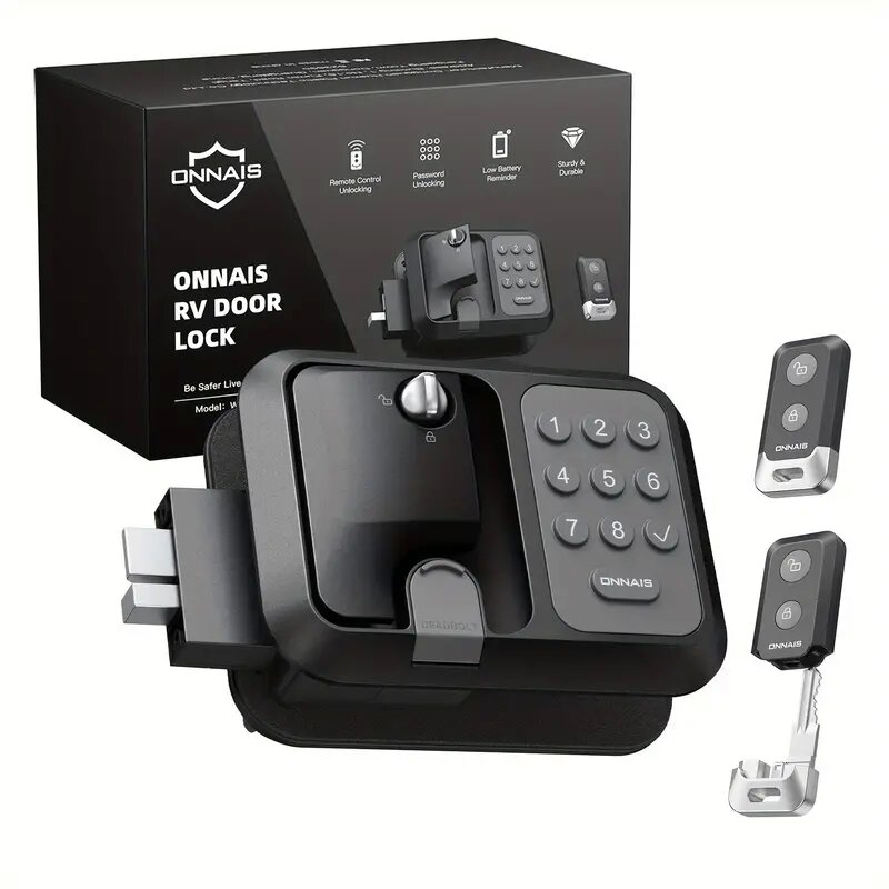 Door Lock - ชุดเปลี่ยนล็อคประตู RV พร้อมรหัสผ่านและรีโมทคอนโทรล ระบบเข้าออกโดยไม่ใช้กุญแจสำหรับล็อคประตูรถพ่วงและล็อคประตูรถบ้าน