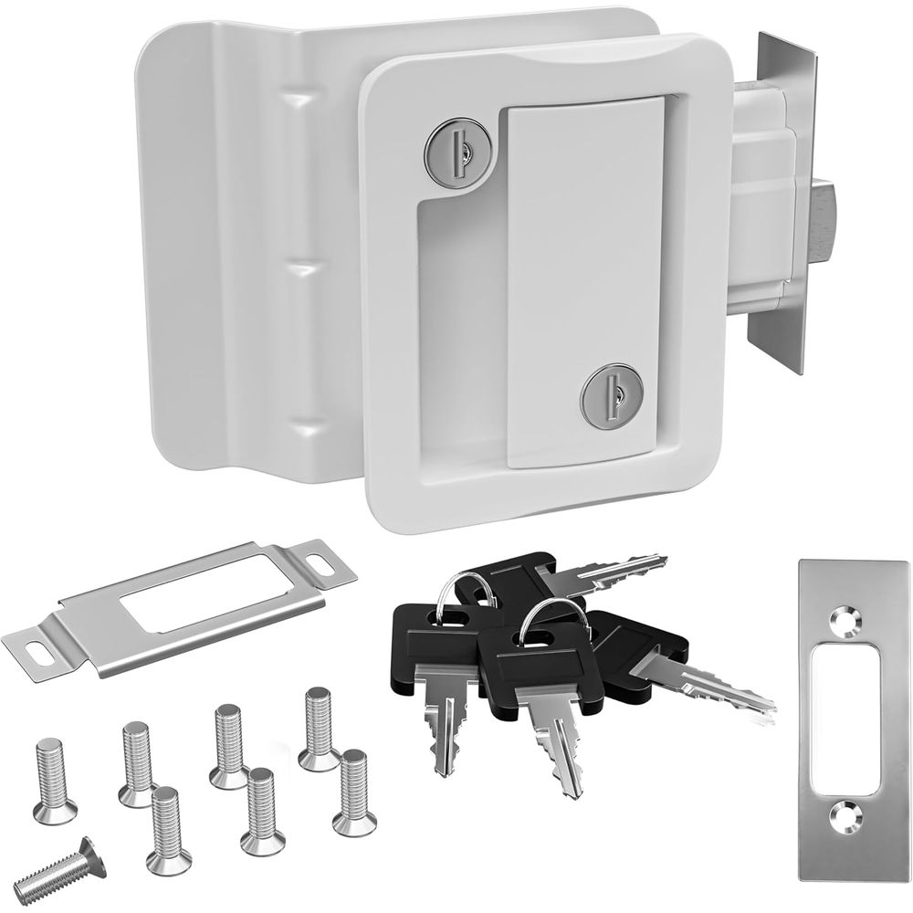 Door Lock - ชุดเปลี่ยนล็อคประตู RV พร้อมเดดโบลท์แบบ Paddle, มือจับประตูรถบ้าน, ชุดล็อคประตูรถพ่วงเดินทางแบบปิด