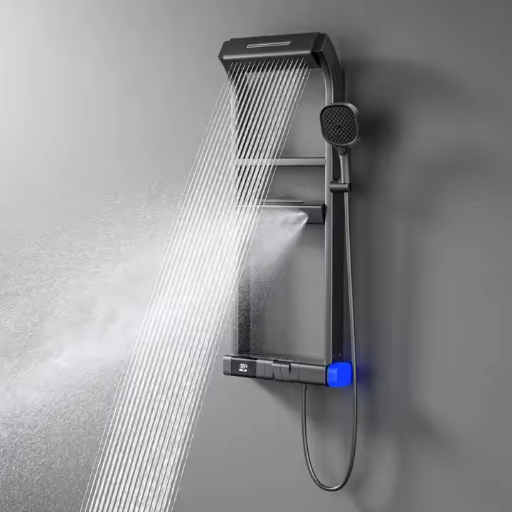 Faucet - ชุดฝักบัวทองแดงพร้อมจอแสดงผลดิจิตอล ไฟ LED ก๊อกน้ำในครัวเรือน ก๊อกน้ำอาบน้ำ ควบคุมอุณหภูมิคงที่ด้วยเซรามิก