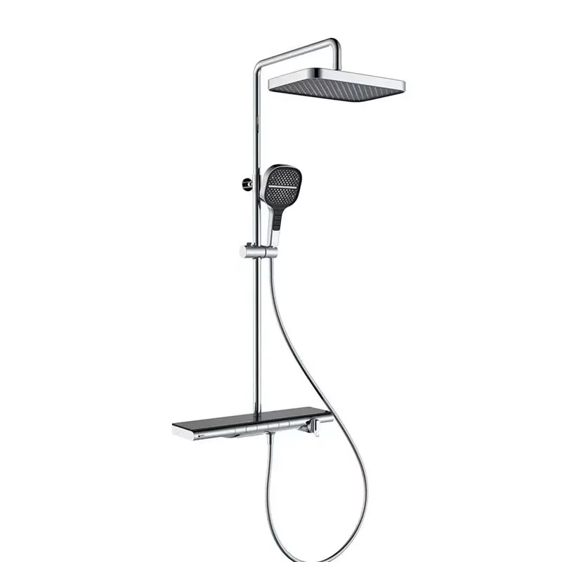 Faucet - ชุดฝักบัวอาบน้ำแบบดิจิตอลอัจฉริยะพร้อมเทอร์โมสตัท วัสดุโครเมียมทองเหลือง ติดผนัง แบบกดปุ่มเปียโน ฝักบัวแบบเรนชาวเวอร์ ชุดอุปกรณ์ฉีดน้ำในห้องน้ำ