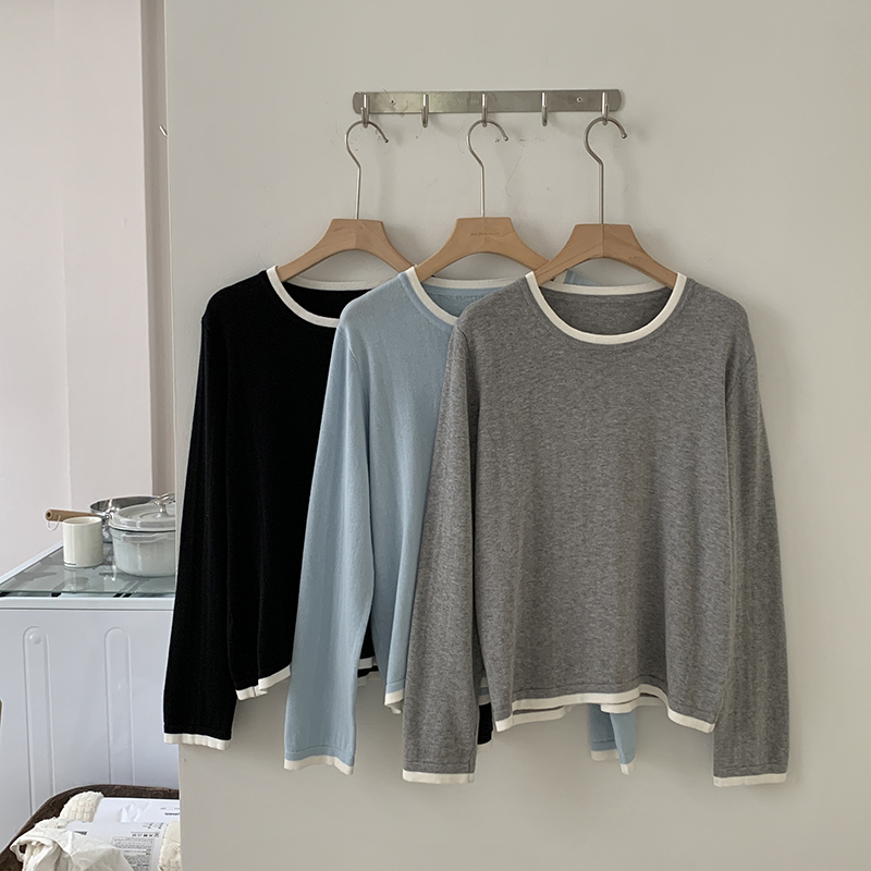 Wallpaper - เสื้อผู้หญิงคอโอ แขนยาว ผ้าฝ้าย 100% ดีไซน์สีตัดกัน ไซส์ใหญ่