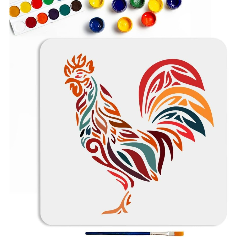 Paint Brush - ไก่Stencil 11.8 × 11.8 นิ้วขนาดใหญ่Hen Rooster