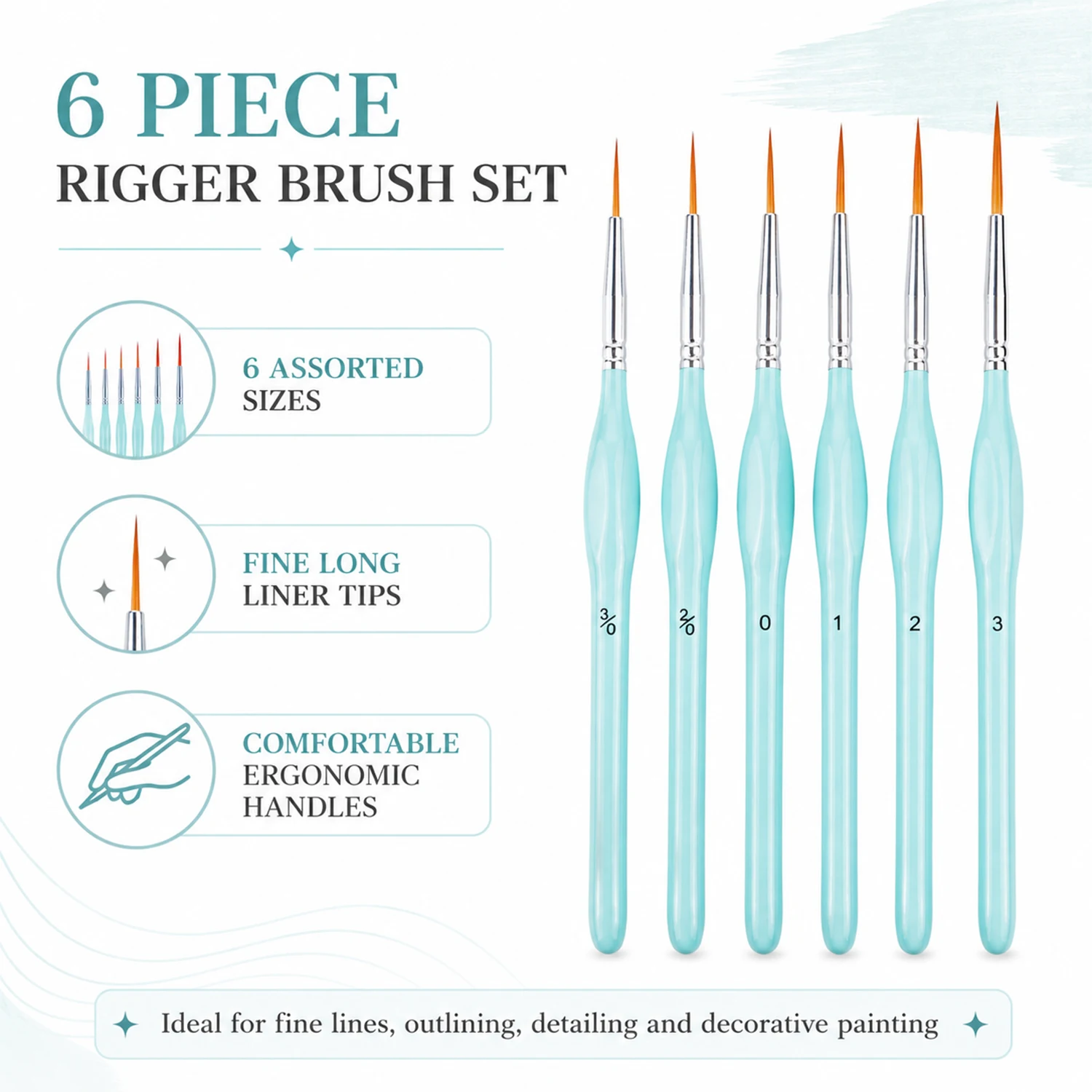 Paint Brush - ชุดแปรงทาสี 6 ชิ้น, แปรงปลายละเอียดสำหรับงานวาดภาพ, แปรงปลายบางสำหรับวาดภาพมันดาลา, สีน้ำ,