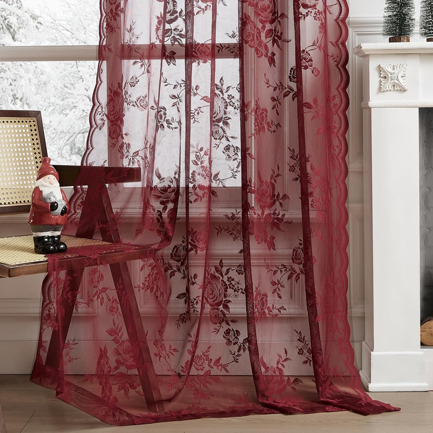 ม่านลูกไม้สีเบอร์กันดี 1 ผืน ค - Curtain Rods บทวิจารณ์และราคา